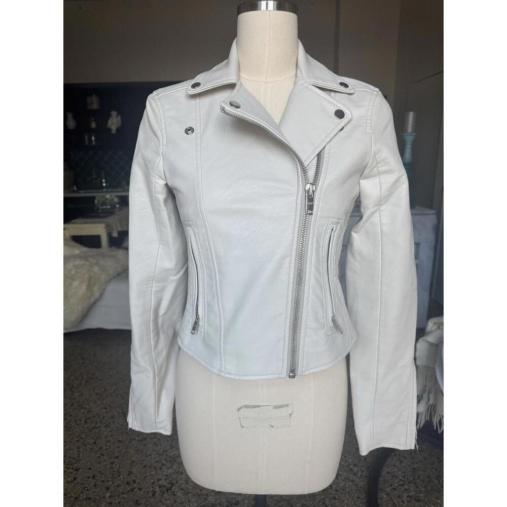 Abercrombie And Fitch Sz Xs White Faux Leather Moto Jacket